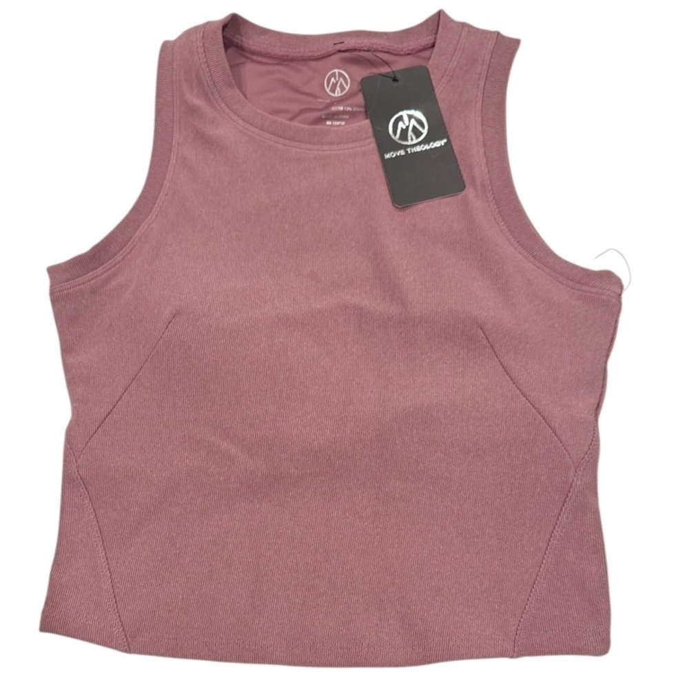 MOVE THEOLOGY Ribbed Tank Sports Bra Crop Dusty Pink NWT Large